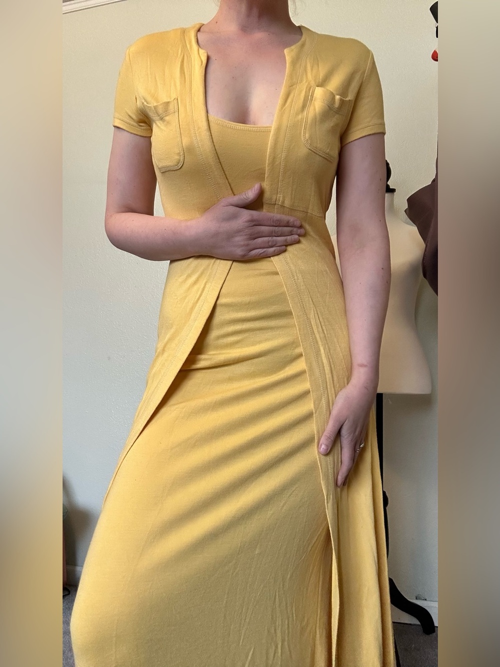 Cache Yellow Long Maxi Dress with Topper Short Sleeve Jacket GUC 12
